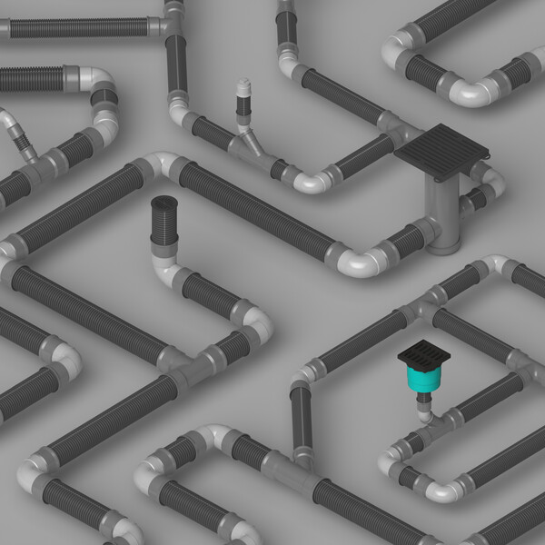 Nyloplast Dark Grayscale with Color Inline Drain Illustration